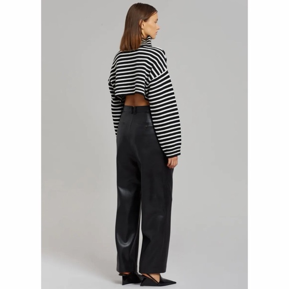 The Frankie Shop Athina Wool Cropped Turtleneck Sweater in Black Stripe Size M/L - Picture 9 of 14